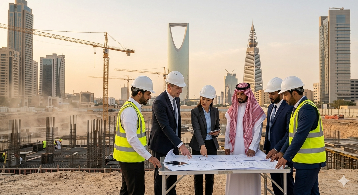 مهندسون ومقاولون في موقع بناء داخل الرياض