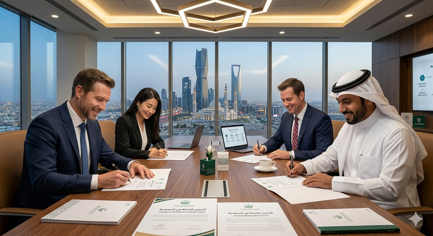 مستثمرون يوقعون وثائق تأسيس شركة أجنبية في السعودية